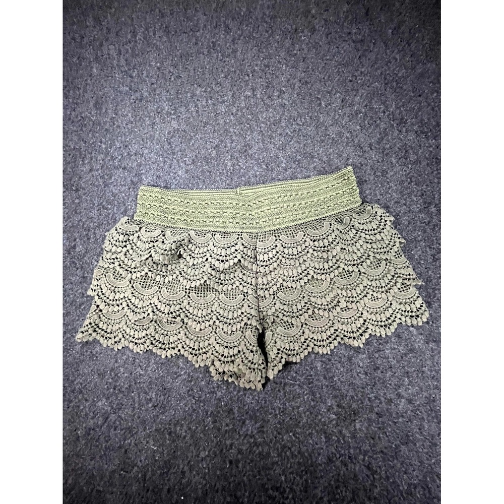 American Rag Cie Crochet Lace Shorts Womens Medium Olive Green Floral Scalloped